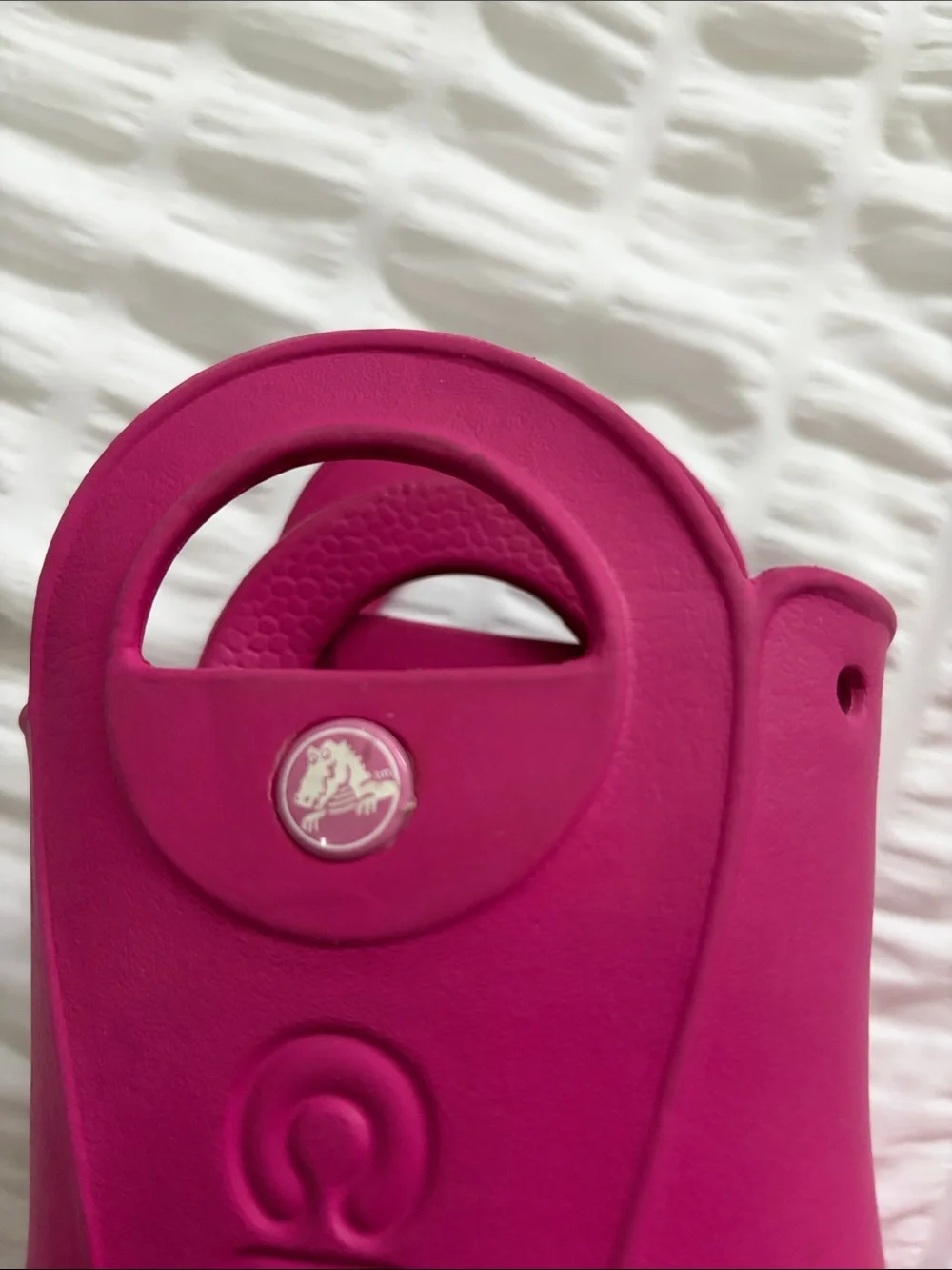 CROCS Rain Boots -Kids Bright Fuchsia Waterproof with Pull Handles. Fun for play
